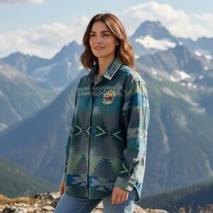 Woolrich Vintage  Blue and Green Patterned 100% Cotton Flannel Button-Down